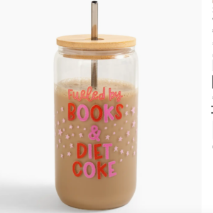 fueled by books and diet coke glass can